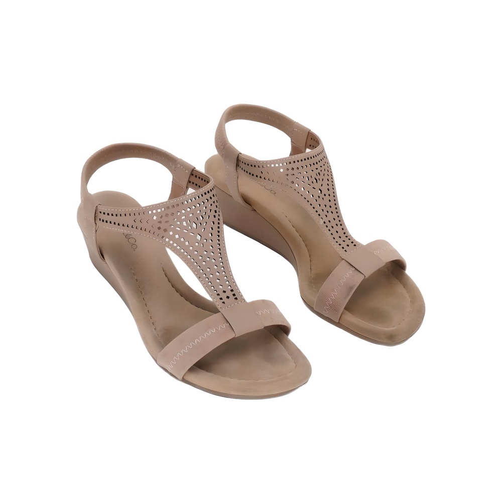 Style Co Womens Step N Flex Wedge Sandals Camel Perforated Tan Size 5M